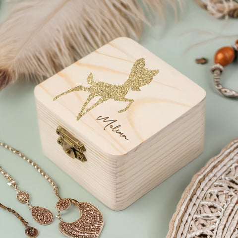 Personalisierte Bambi Holzbox – Schmuckkästchen aus Holz mit Namensgravur