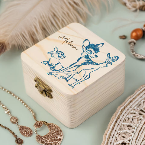 Personalisierte Bambi Holzbox – Schmuckkästchen aus Holz mit Namensgravur