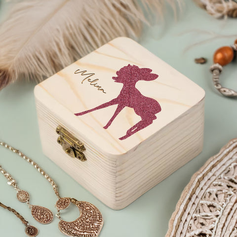 Personalisierte Bambi Holzbox – Schmuckkästchen aus Holz mit Namensgravur