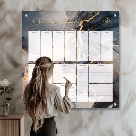 Familienplaner Woche – Wandplaner aus Acrylglas im Marmor Design| Wiederbeschreibbar & Abwischbar | Dein Planer Perfekt für dein Zuhause