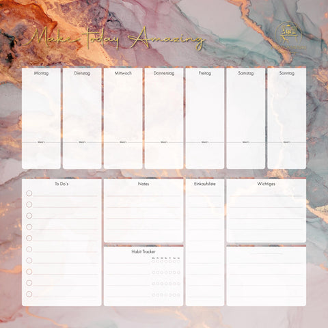 Familienplaner Woche – Wandplaner aus Acrylglas im Marmor Design| Wiederbeschreibbar & Abwischbar | Dein Planer Perfekt für dein Zuhause