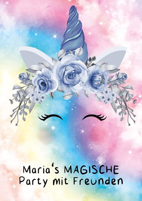 Einhorn Rainbow Geburtstagseinladung – personalisierte Einladungskarten Kinder, Postkarte, Mädchenparty, bunt & hochwertig