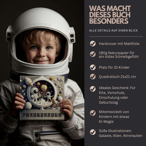 Freundebuch Galaxie Voyage – Magisches Erinnerungsbuch für Kinder mit Weltraum-Design | Quadratisch | Perfekt für Schule und Kindergarten