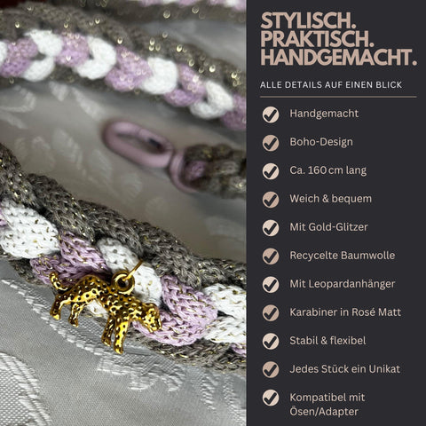 Handykette Crossbody aus Makramee – Handgefertigtes Handyband im Boho-Stil für Smartphone, Lanyard mit Karabiner & Herzanhänger