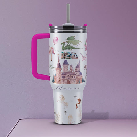 Tumbler 40oz personalisierbar · Edelstahlbecher für Kinder·Einhorn und Prinzessinnen Design · Hält Getränke heiß oder kalt · Inkl. Strohhalm