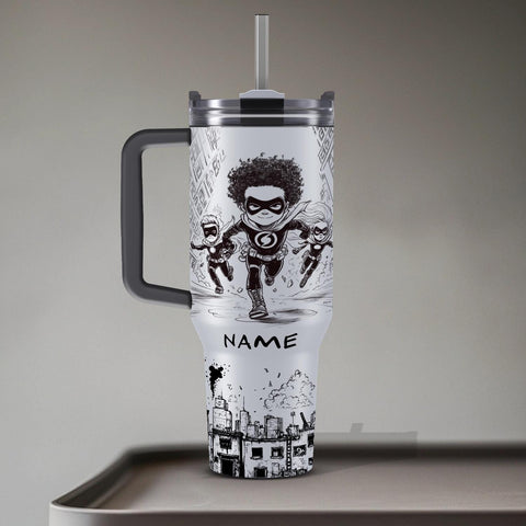 Tumbler 40oz personalisierbar · Edelstahlbecher für Kinder · Comic Superhelden · Hält Getränke heiß oder kalt · Inkl. Strohhalm