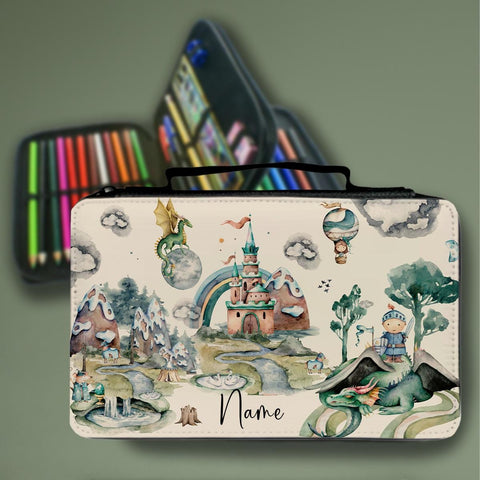 Federmäppchen personalisierbar  37-teiliges Schulset für Kinder mit Stiften & Zubehör  passend zum Drachen und Ritter