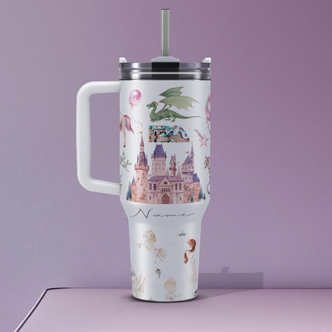 Tumbler 40oz personalisierbar · Edelstahlbecher für Kinder·Einhorn und Prinzessinnen Design · Hält Getränke heiß oder kalt · Inkl. Strohhalm