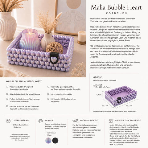 Malia Heart Bubble Körbchen | Boho Aufbewahrungskorb | Herz Organizer | Dekoschale für Bad, Wohnzimmer & Schlafzimmer