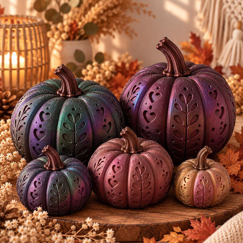 Boho Kürbis Herbstdeko | Deko Kürbis in Wunschfarbe | 5 Größen einzeln oder Set | 3D Druck Kürbis | Herbst Deko