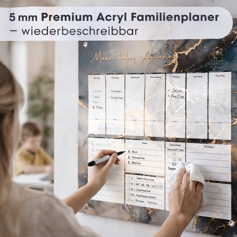 Wiederbeschreibbarer Acryl Familienplaner – Wochenplaner Wand Familie | Abwischbarer Wandkalender Organisation Küche | Personalisiert
