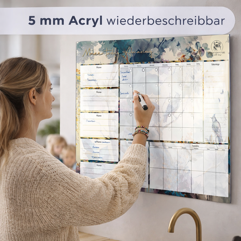 Familienplaner Monat mit Essensplan – Individueller Wandplaner aus Acrylglas | Wiederbeschreibbar & Abwischbar | Perfekt für dein Zuhause