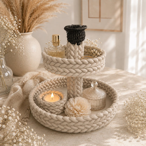 Alma Etagere | 3D gedruckte Etagere in Strickoptik | 2- oder 3-stöckig | Dekotablett | Schmuckständer | Boho Deko | Handmade
