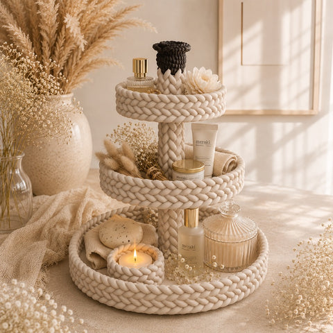 Alma Etagere | 3D gedruckte Etagere in Strickoptik | 2- oder 3-stöckig | Dekotablett | Schmuckständer | Boho Deko | Handmade