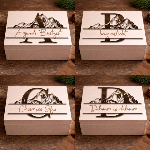 Personalisierte Holzbox – dein individuelles Geschenk mit Bergdesign