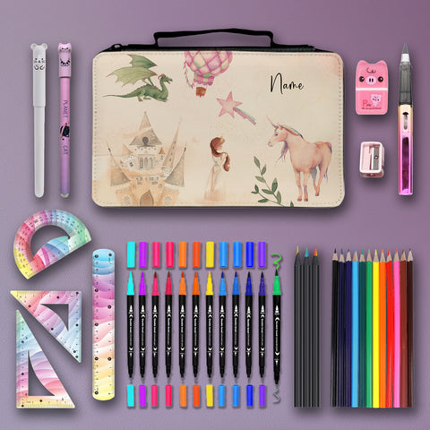 Federmäppchen personalisierbar  37-teiliges Set für Kinder mit Stiften und Zubehör  passend zum Freundebuch Einhörner & Prinzessinnen
