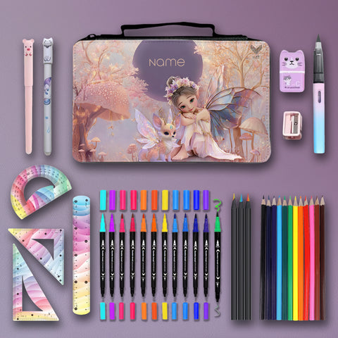 Federmäppchen personalisierbar  37-teiliges Set für Kinder mit Stiften und Zubehör  passend zum Freundebuch Feen & Kreaturen