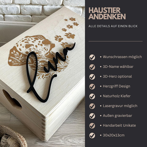 Personalisierte Erinnerungsbox Hund aus Holz