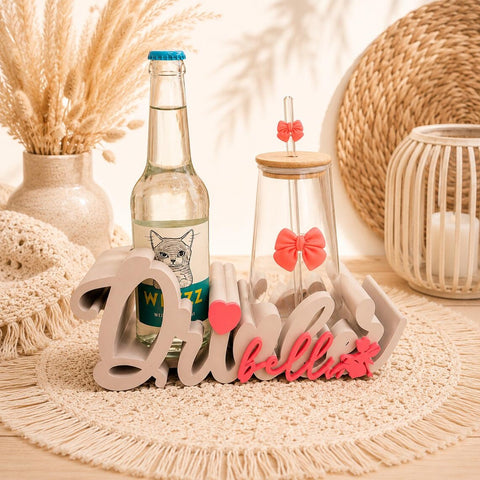 Drinkerbell V2 | Glashalter mit Glas & Flaschenhalter | Geschenk für beste Freundin | Feenhaftes Trinkglas (400ml) mit Schleife