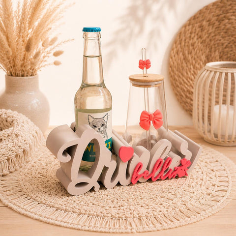 Drinkerbell V2 | Glashalter mit Glas & Flaschenhalter | Geschenk für beste Freundin | Feenhaftes Trinkglas (400ml) mit Schleife