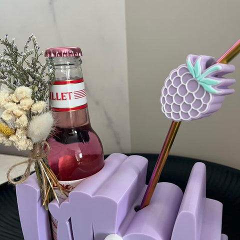 Lilletfee Trinkhalter personalisiert | Flaschenhalter mit Untersetzer & Strohhalm | Lillet Geschenk | Sommerdeko | Drinkhalter Berry