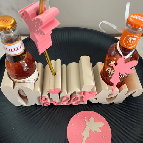 Drinkerbell Trinkhalter personalisiert | Flaschenhalter Set mit Untersetzer & Strohhalm | Aperol Halter | Fee Geschenk