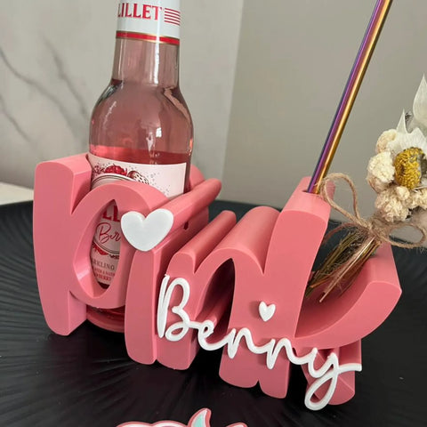 Pink berry Trinkhalter personalisiert | Flaschenhalter mit Untersetzer & Strohhalm | Sommer Geschenk | Beerendrink Deko | Drinkhalter