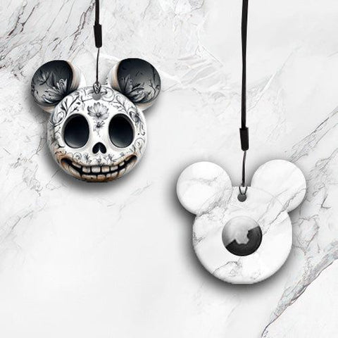 Midnight Whimsy AirTag-Halter – Mickey Maus Form, Halloween Design, Kunstleder, Boho, Fledermäuse & Kürbisse, AirTag Schutz, Geschenkidee