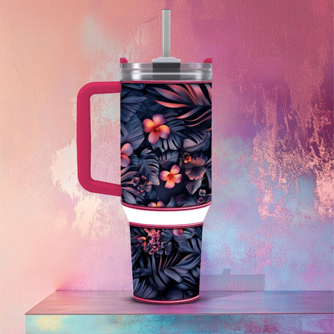 Sunset Bloom Tumbler – 40 oz Thermobecher, Edelstahl, 3D-Blumen-Design, auslaufsicher, personalisierbar, nachhaltig, Heiß- & Kaltgetränke