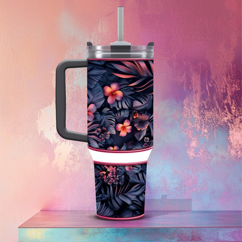 Sunset Bloom Tumbler – 40 oz Thermobecher, Edelstahl, 3D-Blumen-Design, auslaufsicher, personalisierbar, nachhaltig, Heiß- & Kaltgetränke