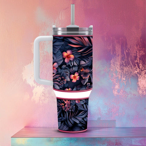 Sunset Bloom Tumbler – 40 oz Thermobecher, Edelstahl, 3D-Blumen-Design, auslaufsicher, personalisierbar, nachhaltig, Heiß- & Kaltgetränke