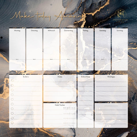 Familienplaner Woche – Wandplaner aus Acrylglas im Marmor Design| Wiederbeschreibbar & Abwischbar | Dein Planer Perfekt für dein Zuhause