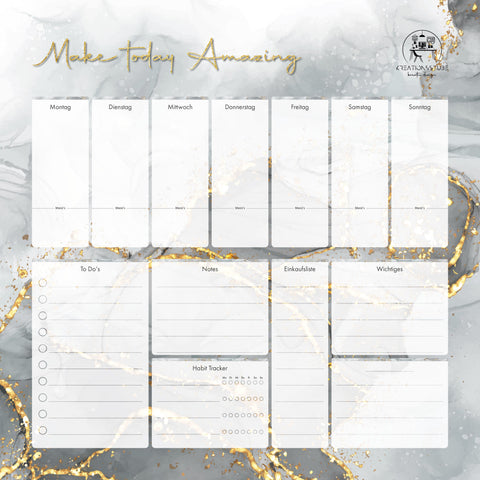 Familienplaner Woche – Wandplaner aus Acrylglas im Marmor Design| Wiederbeschreibbar & Abwischbar | Dein Planer Perfekt für dein Zuhause