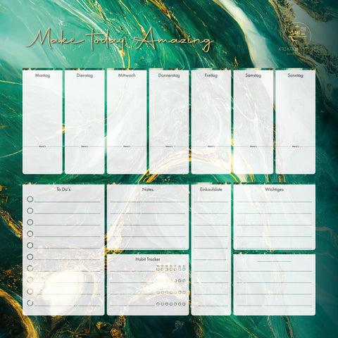 Familienplaner Woche – Wandplaner aus Acrylglas im Marmor Design| Wiederbeschreibbar & Abwischbar | Dein Planer Perfekt für dein Zuhause