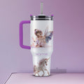 Tumbler 40oz personalisierbar · Edelstahlbecher für Kinder · Feen & Kreaturen Design · Hält Getränke heiß oder kalt · Inkl. Strohhalm