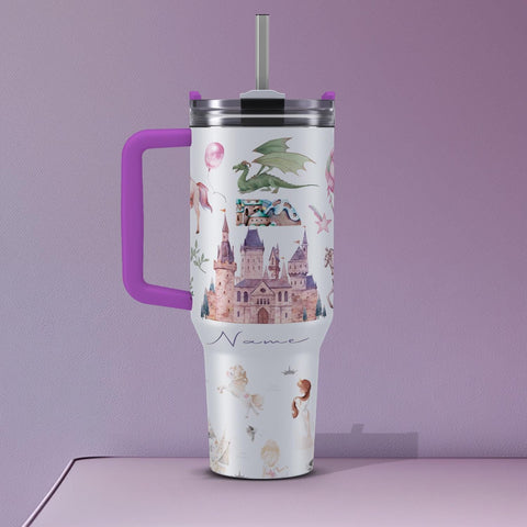 Tumbler 40oz personalisierbar · Edelstahlbecher für Kinder·Einhorn und Prinzessinnen Design · Hält Getränke heiß oder kalt · Inkl. Strohhalm