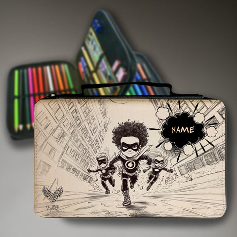 Federmäppchen personalisierbar  37-teiliges Schulset für Kinder mit Stiften & Zubehör  passend zum Comic-Freundebuch Superhelden