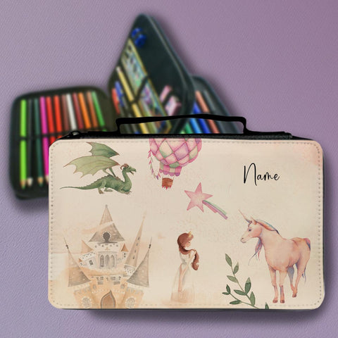 Federmäppchen personalisierbar  37-teiliges Set für Kinder mit Stiften und Zubehör  passend zum Freundebuch Einhörner & Prinzessinnen