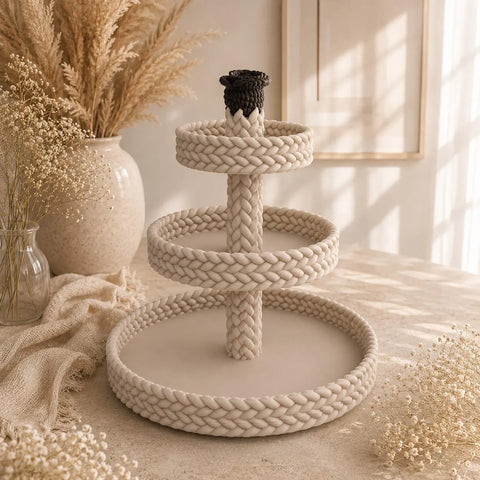 Alma Etagere | 3D gedruckte Etagere in Strickoptik | 2- oder 3-stöckig | Dekotablett | Schmuckständer | Boho Deko | Handmade