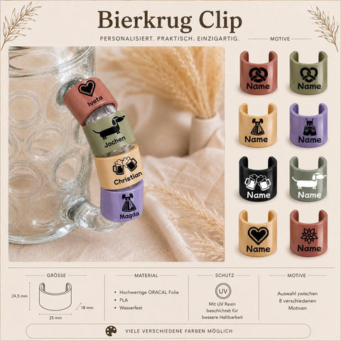 Personalisierter Bierkrug Clip | Maßkrug Namensschild | Oktoberfest Geschenk | Bierkrug Markierung | Wiesn Markerl | Individuell mit Name