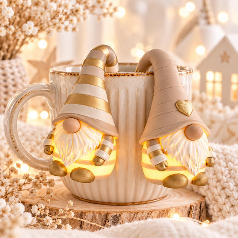 Wichtel Norbert mit Ballonlicht | Tassenwichtel & Glasanhänger | leuchtender Glasmarkierer | Weihnachtsdeko Geschenk