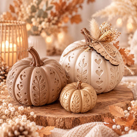 Boho Kürbis Herbstdeko | Deko Kürbis in Wunschfarbe | 5 Größen einzeln oder Set | 3D Druck Kürbis | Herbst Deko