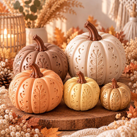 Boho Kürbis Herbstdeko | Deko Kürbis in Wunschfarbe | 5 Größen einzeln oder Set | 3D Druck Kürbis | Herbst Deko