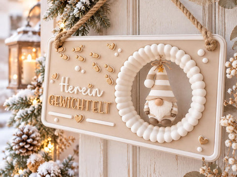 Wichtel Schild Hereingewichtelt | Willkommensschild für Wichtel Norbert | Weihnachtsdeko | Wichteltür Deko | 3D Druck