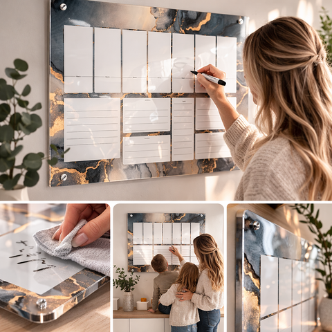 Familienplaner Monat mit Essensplan – Individueller Wandplaner aus Acrylglas | Wiederbeschreibbar & Abwischbar | Perfekt für dein Zuhause